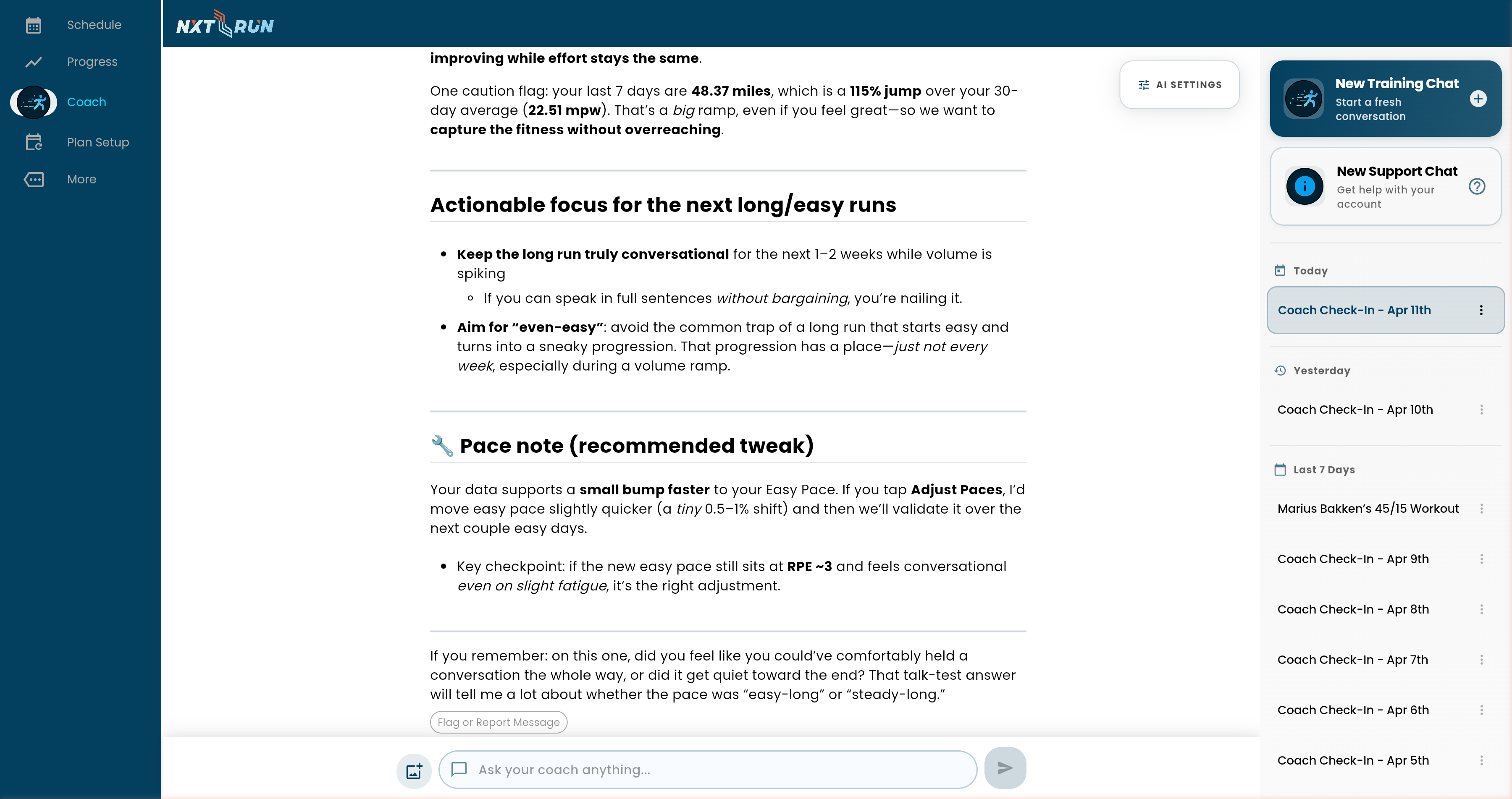 NXT AI coach ready to help with training