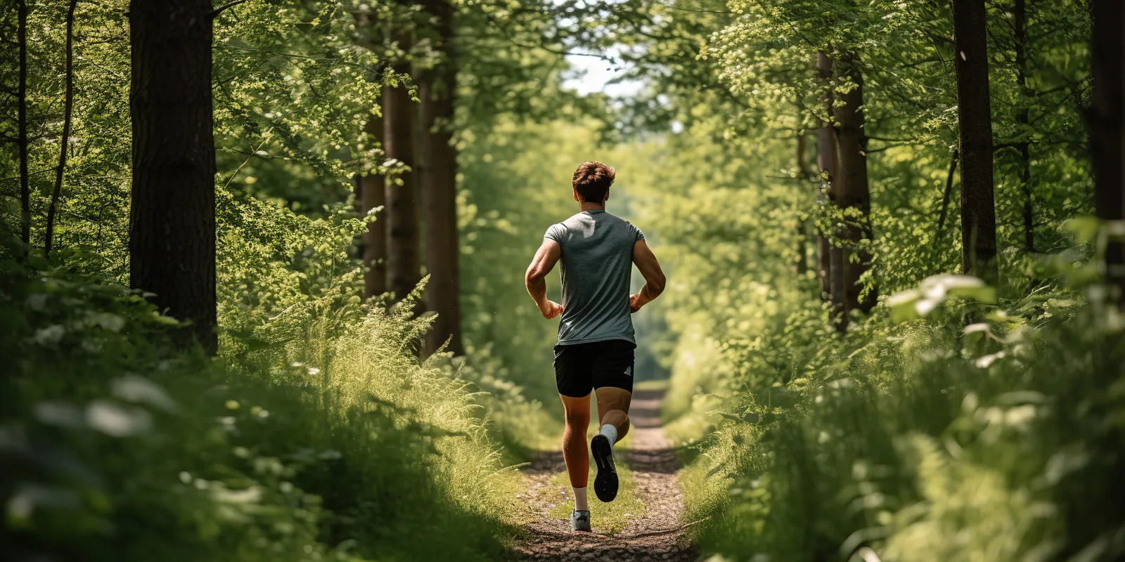 A runner on an easy run down a quiet forest path